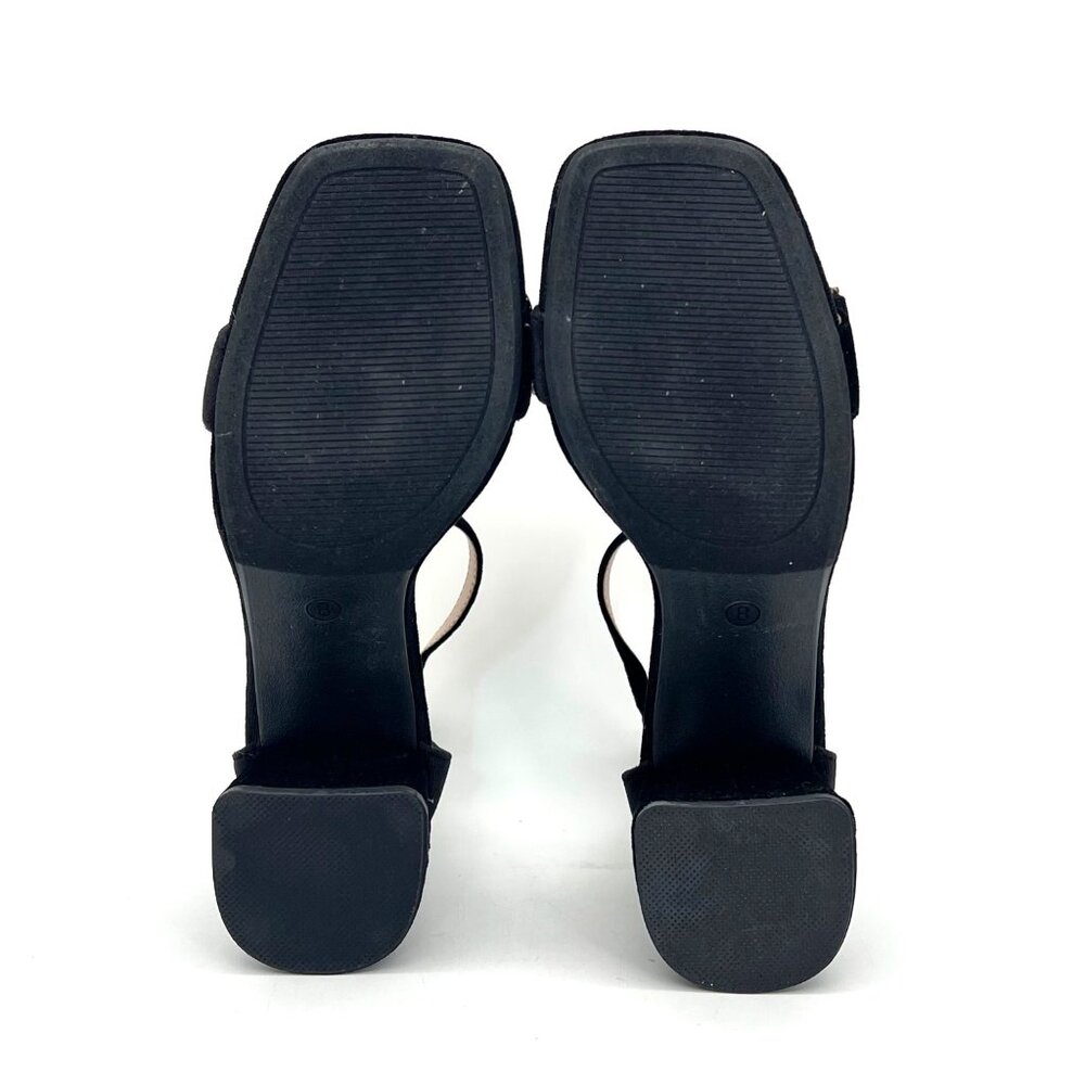 Comfort Black Velvet Ankle Strap Block Heels Womens Shoes Size 8 Rhinestone Bow - Picture 15 of 16
